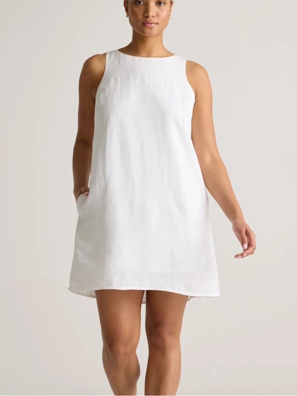 Quince White Sleeveless 100% European Linen Mini Dress Lined  sz XL NWT Lined